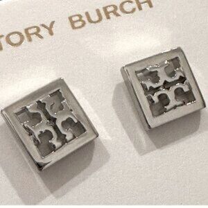Tory Burch ??Rare?? silver square Logo Earrings
